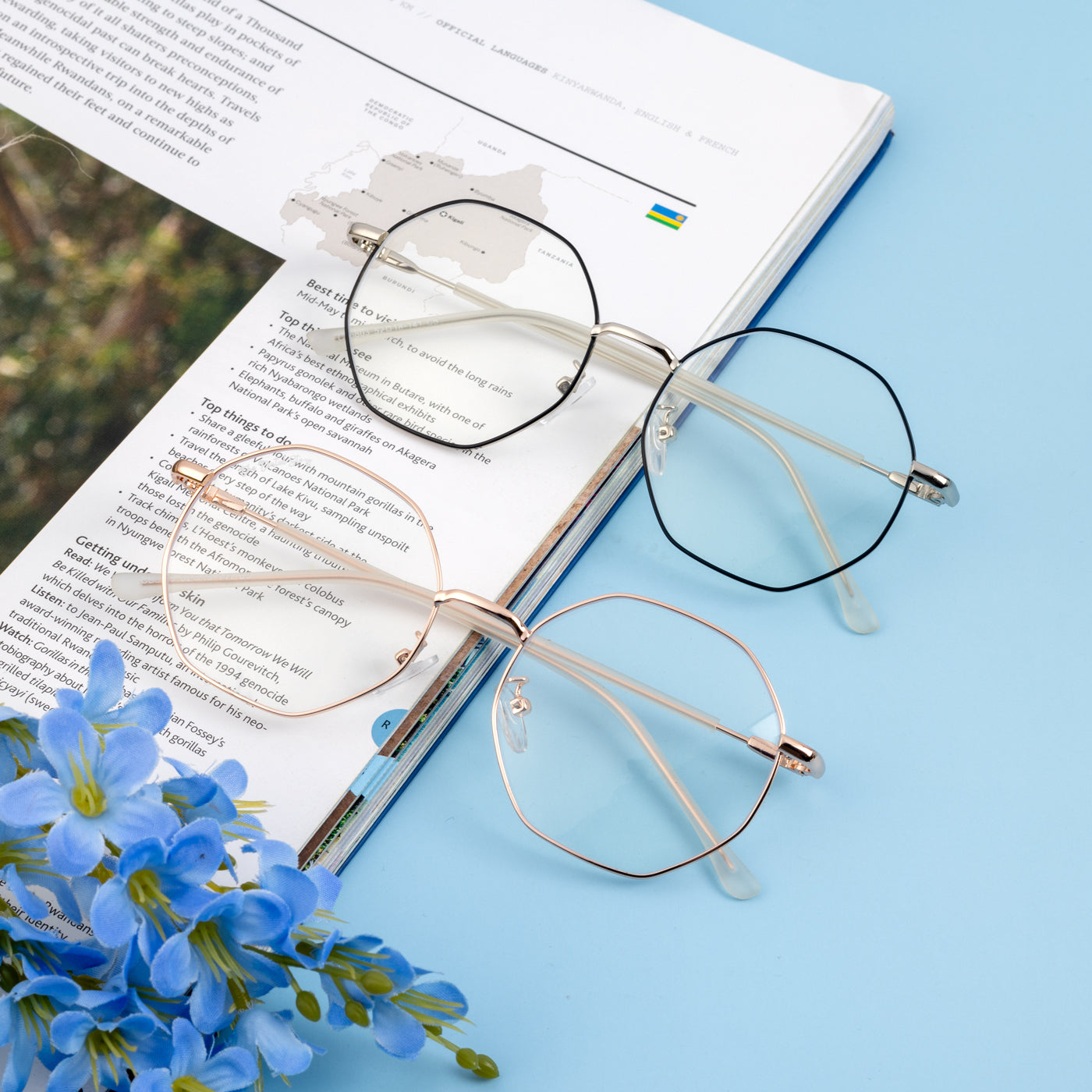 Blue Ray Hexagonal Eyeglasses