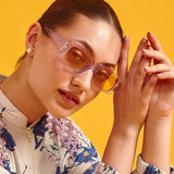 Blush Glossy Finish Rectangular Sunglasses (UV400 Protection)